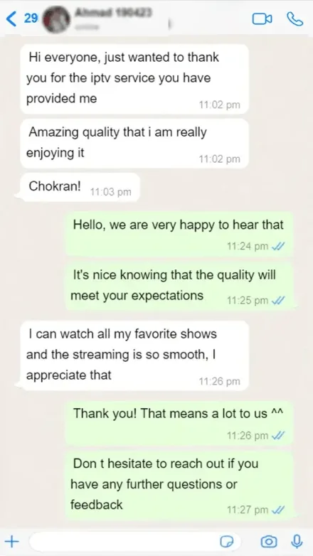 Avis client, capture WhatsApp abonnement IPTV MonIPTV